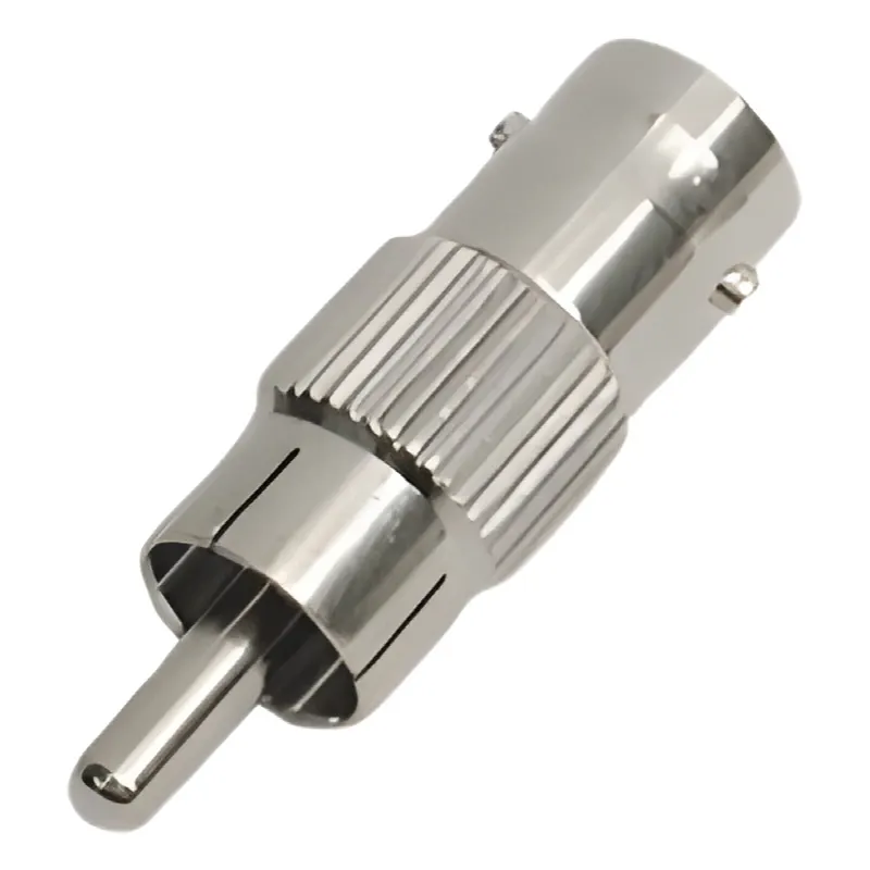 Adaptador en línea para 75 Ohm, de conector BNC hembra a RCA macho en aplicaciones de Audio-Video para cámaras, monitores y DVR´s.