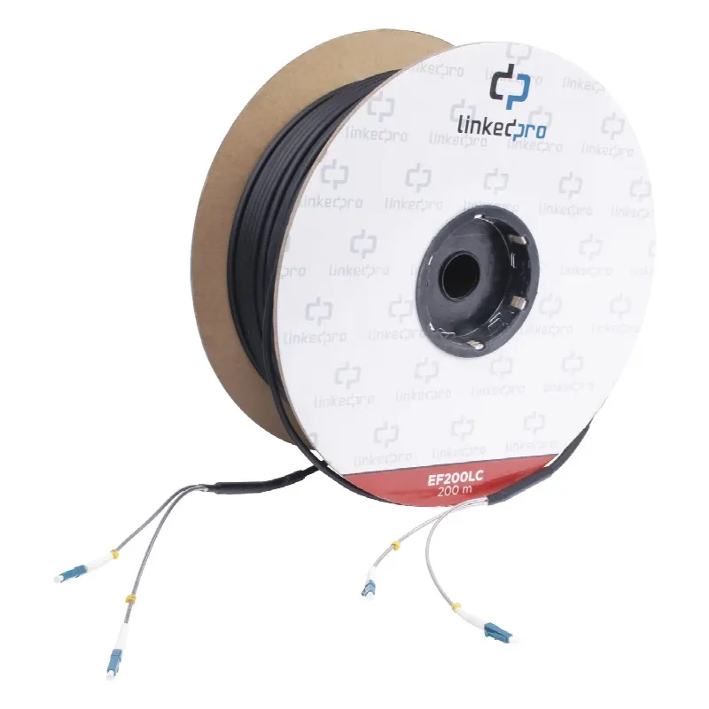Carrete de Fibra Óptica Monomodo con conectores LC-LC Duplex, Reforzada con Kevlar, de 200 metros (656.17 ft)