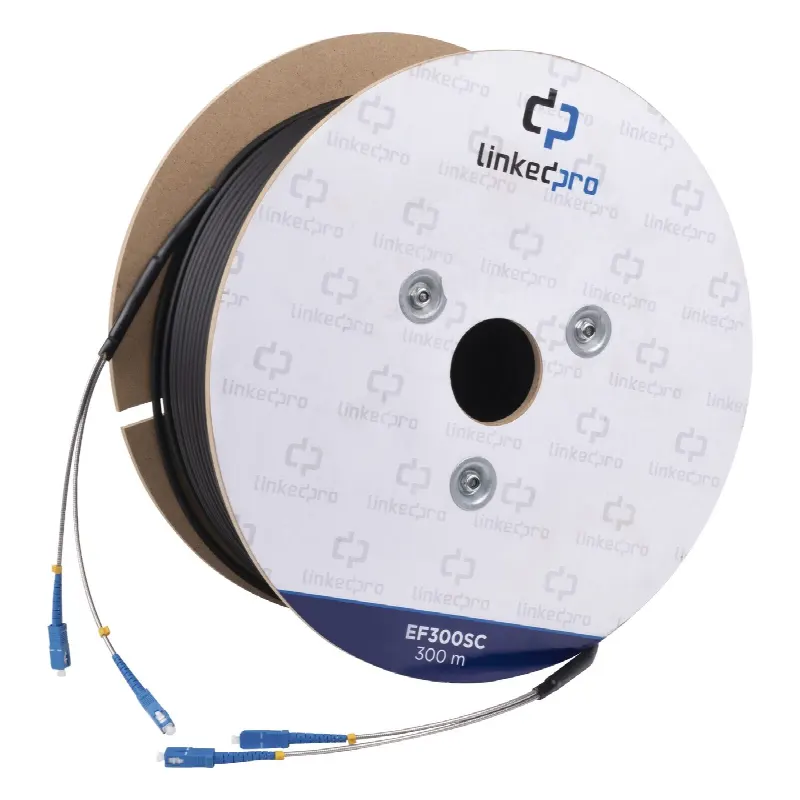 Carrete de Fibra Óptica Monomodo con conectores SC-SC Duplex, Reforzada con Kevlar, de 300 metros (984.25 ft)