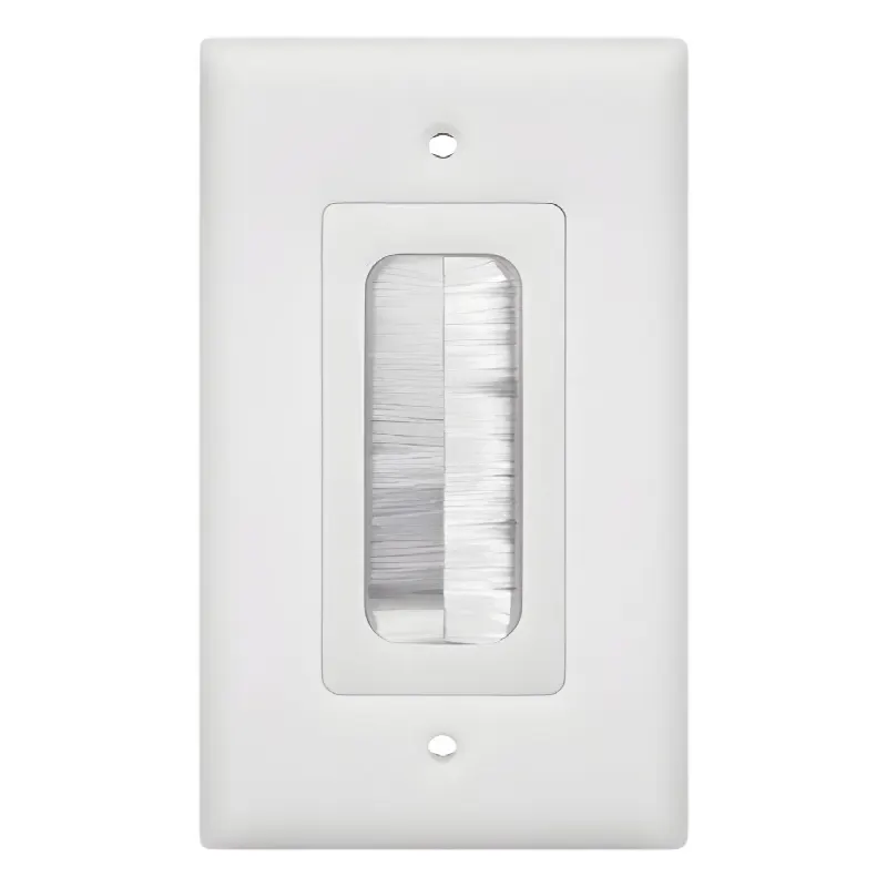 Placa de Pared Pasa cable, Tipo Cepillo, de 1 Puerto, Con Cerdas Antipolvo, Color Blanco