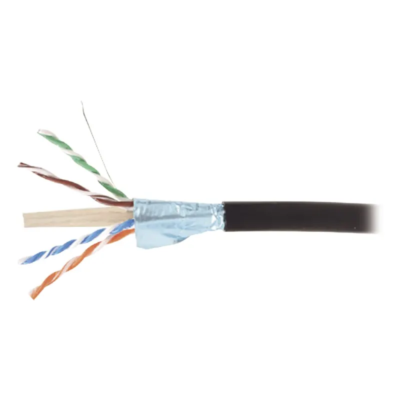 Bobina de Cable Blindado F/UTP de 4 Pares, Para Exterior con Gel, Cat6A (23 AWG), Industrial para Climas Extremos, Enterrado Directo, Color Negro, 305 m (1000 ft)