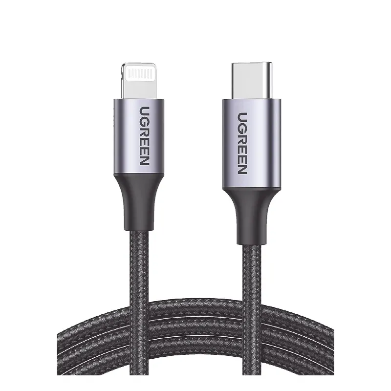 Cable USB-C a Lightning | 1 Metro | Certificado MFi | Carga Rápida 60W | 480 Mbps | Conector C94 | Adecuado para iPhone, iPad y iPod | Protección Integrada | Caja de Aluminio | Nylon Trenzado | Color Negro | 2 años de Garantía
