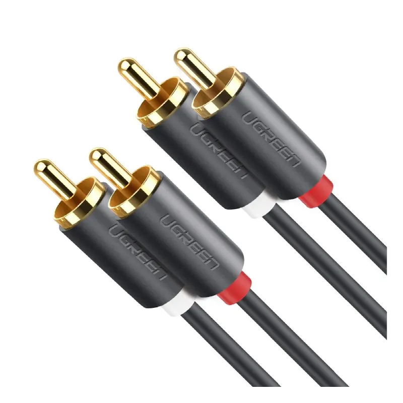 Cable de Audio 2 RCA Macho a 2 RCA Macho / 3 Metros / Color Negro / Alta Calidad /Anillos de goma para asegurar un agarre firme al instalar o quitar el cable