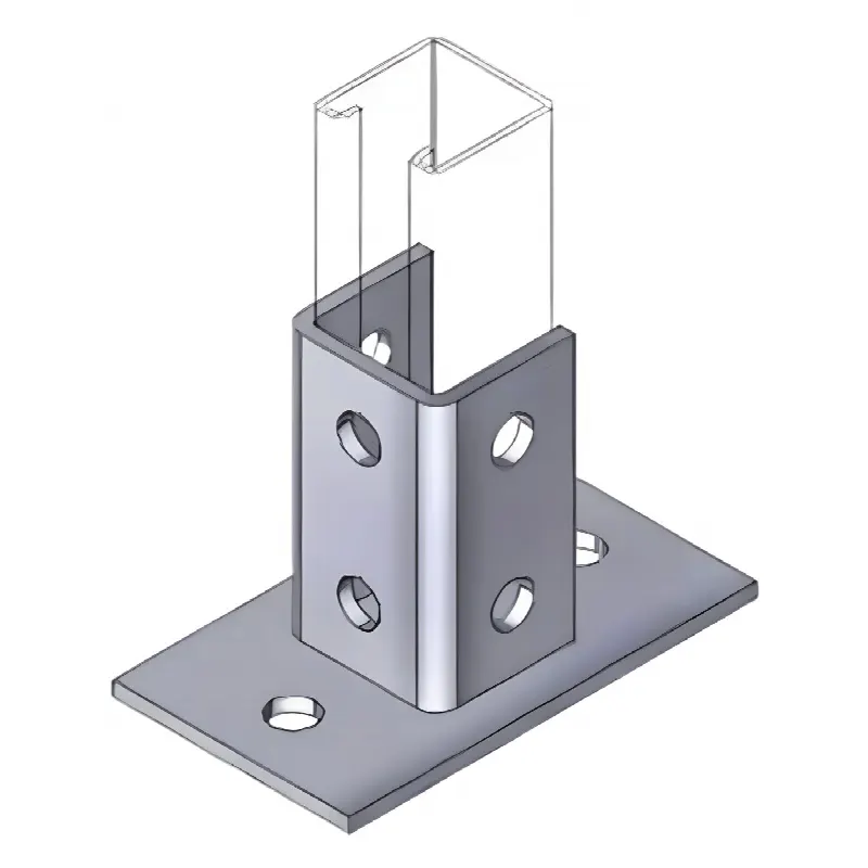 Base de Montaje Cuadrada / 4 Perforaciones / Acero Galvanizado / Perfil Sencillo Industrial