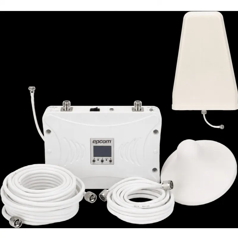 Amplificador de Señal Celular / Tribanda 2G/3G/4G LTE / Ganancia 70 dB / Cobertura hasta 900 m² (9,687.5 ft²) con 3 Antenas / Display LCD / Multioperador