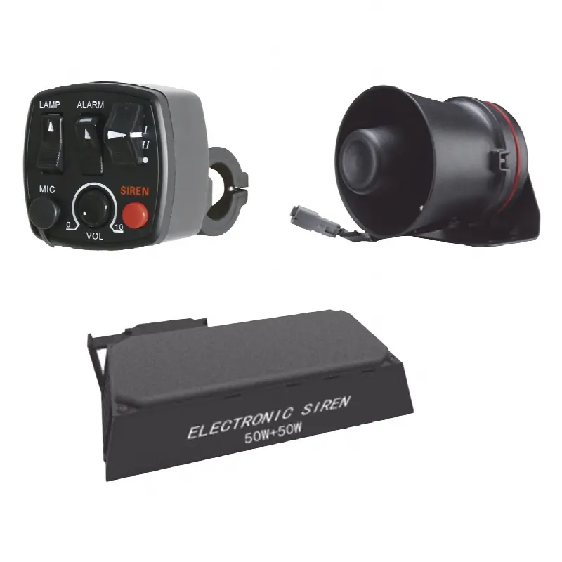 Kit de Señalización para Motocicleta / Sirena y Bocina 100W / Controlador Ergonómico / 3 Tonos de Advertencia / Manubrio 7/8" (22,22 mm)