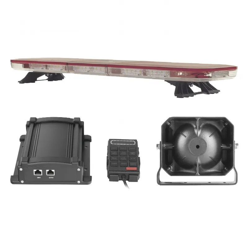 Kit de Señalización de Emergencia / Barra LED 124 Ultra Brillantes G3 / Sirena 100W / Bocina 100W 8 Ohms / 13 Patrones Programables / Control de Tráfico Ámbar