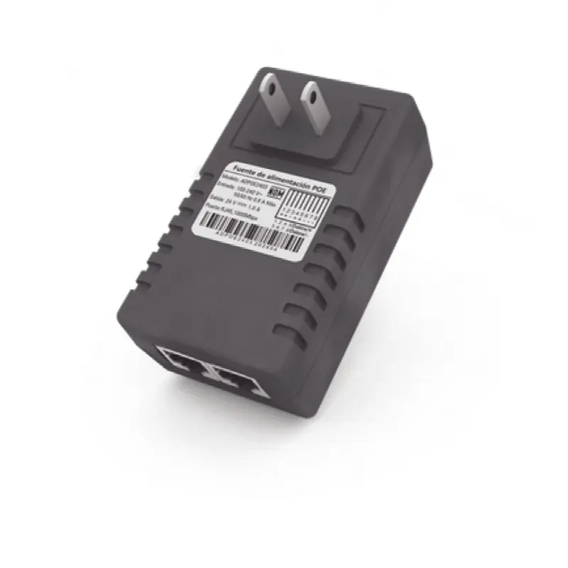 Inyector PoE de Pared / 48 Vcc / 0.5 A / 24 W / Doble Puerto RJ45 / Protección Integrada OV-OC-SC-UV / -25°C a 65°C